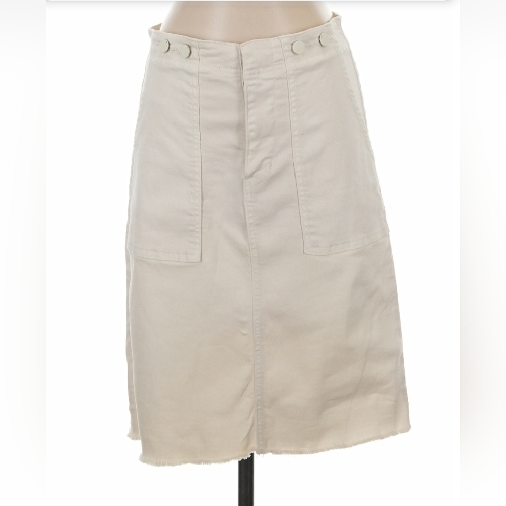 böhme Cream Denim Raw Hem Cargo Pocket Skirt 27 Boho